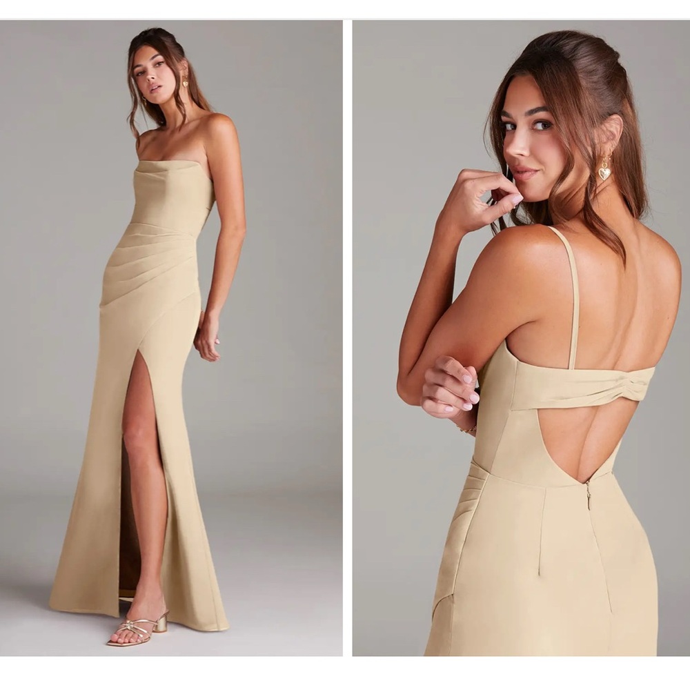 Azazie Champagne Strapless Sheath Dress